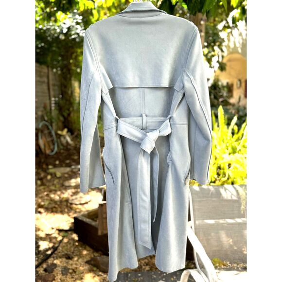 Magaschoni Light Blue Microsuede Open Front Belted Long Duster Coat Size M - Picture 8 of 8